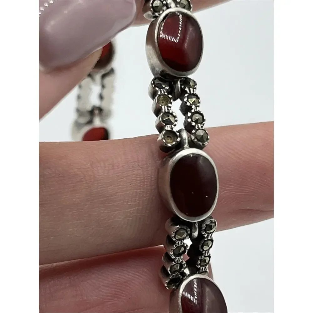 sterling silver garnet bracelet Marcasite Damaged Repair Parts Missing Stones
